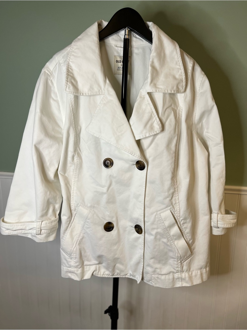 Old Navy White Double-Breasted Mid Weight Cotton Pea Coat. Size XXL